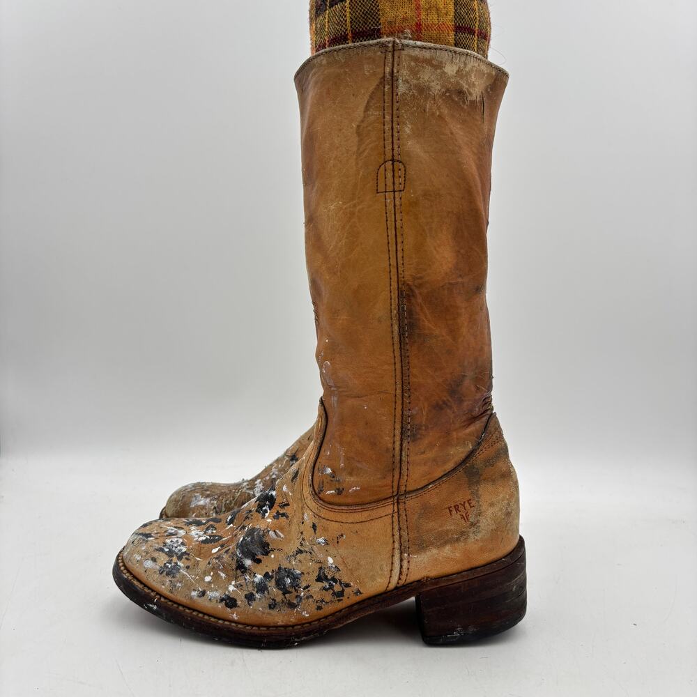 Vintage Frye Campus 14L Boots Women's 8B Square Toe Western Boho Paint Splatter - Picture 5 of 15